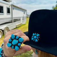 Complete Squash Blossom Set – Kingman Turquoise – Sterling Silver – Navajo Made by Wilson Dawes