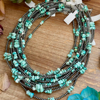 16.5” Sky Blue Lone Mountain Turquoise Nugget Necklace – 3mm Sterling Silver Pearls