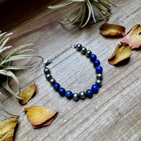 Lapis & Sterling Silver Bracelet – 6.5 Inch + Extender – 8 mm Round Beads