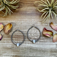 Smaller Sterling Silver Pearls Hoops with Pink Conch
