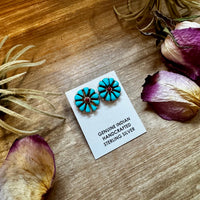 Blue Magnesite Turquoise & Red Cluster Stud Earrings
