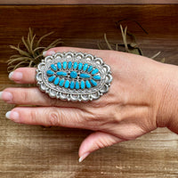 Kingman Turquoise Cluster Ring – Navajo Handmade by Jaz Wilson, Size 7.5