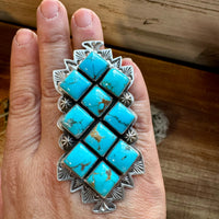 Big Ring - adjustable - kingman turquoise ring and sterling silver