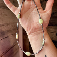 5 Magnesite Lemon Turquoise Choker And Sterling Silver Pearls