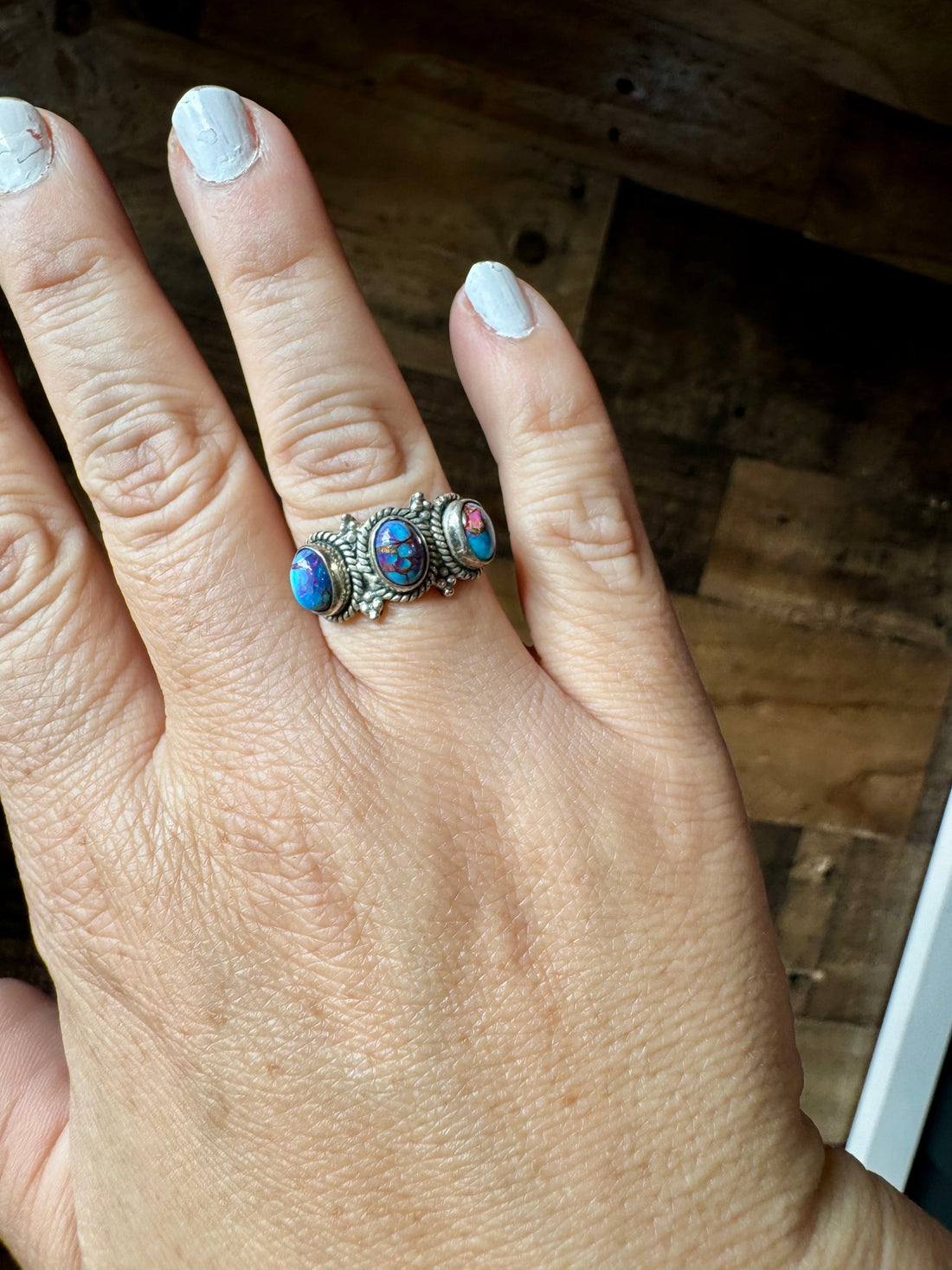 Band Ring - Size 8 12 - Purple Dahlia & sterling silver