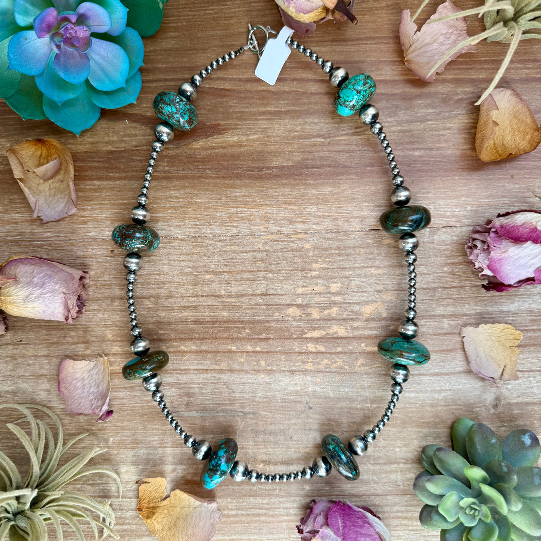 23” Turquoise Rondelle Necklace – Sterling Silver