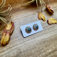 Small Sterling Silver Concho Earrings with Kingman Turquoise – Made in the USA