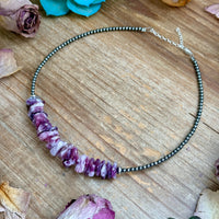 14.5” Lepidolite Necklace – 3mm Sterling Silver Pearls & Saucers