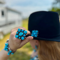 Complete Squash Blossom Set – Kingman Turquoise – Sterling Silver – Navajo Made by Wilson Dawes