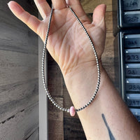 Sterling Silver Pearl Choker – Pink Conch Saucer Center – 14.5" + Extender