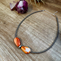 14" Spiny Oyster & Sterling Silver Pearl Choker – 3mm & 10mm