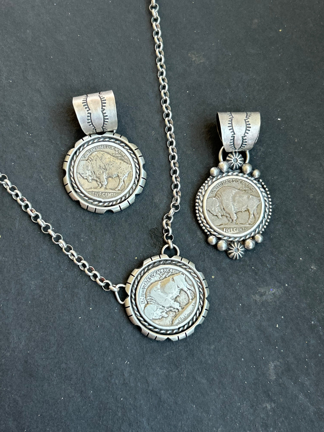 Sterling Silver Buffalo Nickel Pendant – Rope Border – Artist Jason Ogg