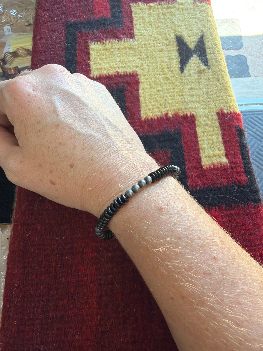 5mm Silver and Onyx Stretchy Bracelet