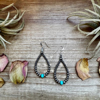 Smaller Sterling saucer Silver Pearls earrings teardrop - With Turquoise