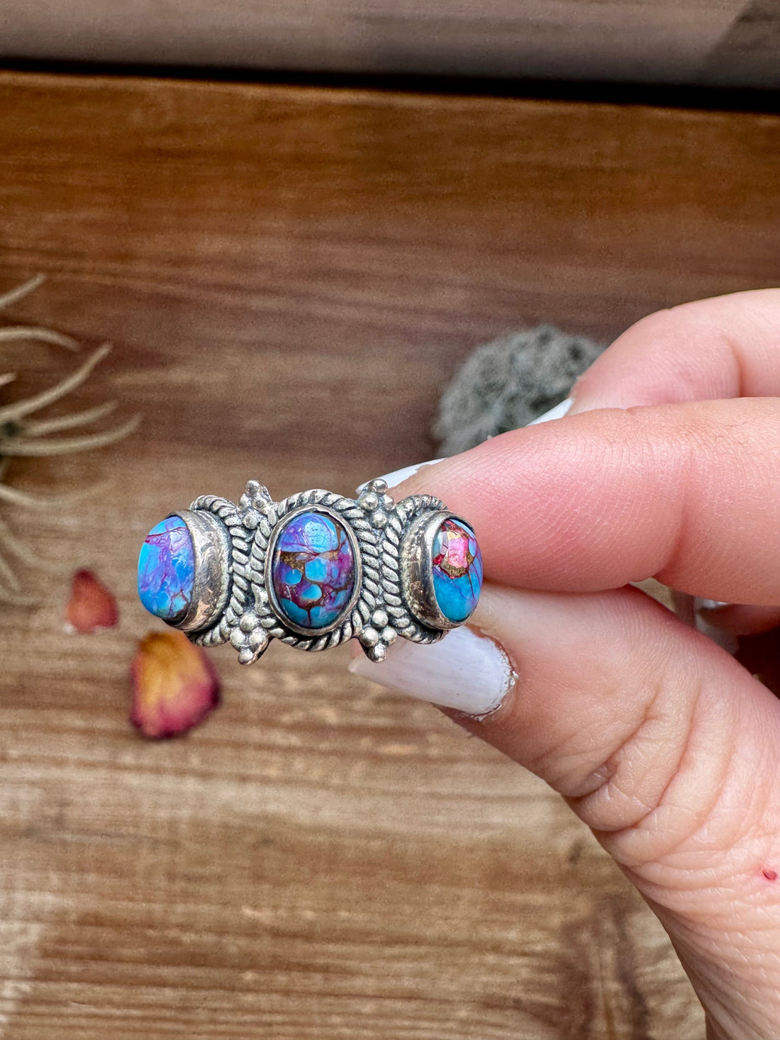 Band Ring - Size 8 12 - Purple Dahlia & sterling silver