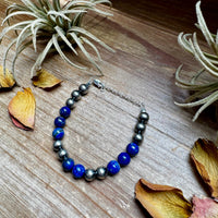 Lapis & Sterling Silver Bracelet – 6.5 Inch + Extender – 8 mm Round Beads
