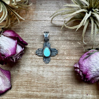 Zia Symbol Pendant with Golden Hill Turquoise – Sterling Silver – Native Made by K. Billah – Fits 8mm