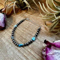 Golden Hill Turquoise Bracelet – 5mm Sterling Silver Pearls