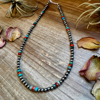 18-Inch Sterling Silver Pearl Necklace – Mixed Turquoise & Spiny Oyster (5mm)