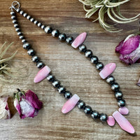 NFR Collection Necklace – 8mm & 14mm Sterling Silver Pearls with Pink Conch Shell – 23"
