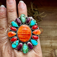 Adjustable Cluster Ring – Spiny Oyster & Sonoran Gold by E. Richards, Native Made