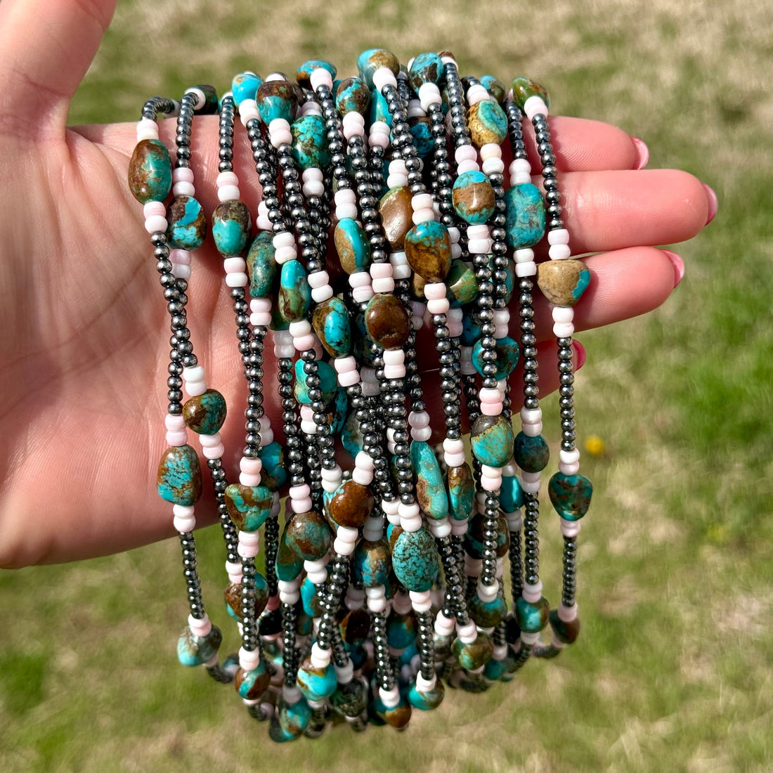 15” Pink Conch & Turquoise Necklace – Sterling Silver