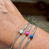 Small Opal Cuff Bracelet – Choice of Pink, Blue, or White – Sterling Silver