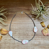 Sterling Silver Choker – 3 Flat Pink Conch Teardrops – 14.5" Approx.