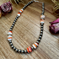 Spiny Oyster &amp; Sterling Silver Pearl Necklace – 8mm – Handmade by The Bijoux FAB – 17.5"