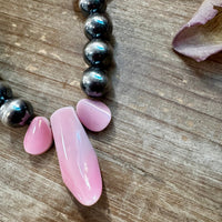 NFR Collection Necklace – 8mm & 14mm Sterling Silver Pearls with Pink Conch Shell – 23"