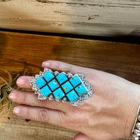 Big Ring - adjustable - kingman turquoise ring and sterling silver