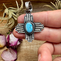 Zia Symbol Pendant with Golden Hill Turquoise – Sterling Silver – Native Made by KB