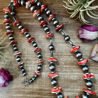 NFR Collection Necklace – Graduated Spiny Oyster & Sterling Silver Pearls 45"