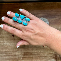 Long Ring- 6- Kingman turquoise ring and sterling silver
