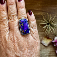 Purple Dahlia Ring – Sterling Silver – Native Made by M. Spencer – Size 8