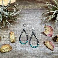 Teardrop Earrings – Sterling Silver Pearl & Blue Turquoise Heishi