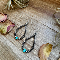 Smaller Sterling saucer Silver Pearls earrings teardrop - With Turquoise