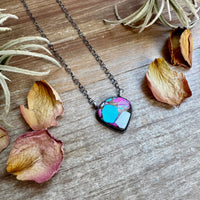 Cotton Candy Turquoise Bar Necklace – Freeform Shape – 18" Sterling Chain – Tia Long, Navajo Handmade