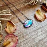 Cotton Candy Turquoise Bar Necklace – Oval Shape – 18" Sterling Chain – Tia Long, Navajo Handmade