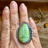 Adjustable Green Turquoise Ring – Sterling Silver – One of a Kind – Made in USA