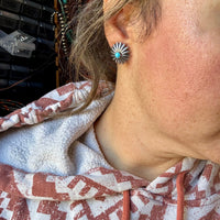 Small Sterling Silver Concho Earrings with Kingman Turquoise – Made in the USA