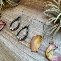 Smaller Sterling saucer Silver Pearls earrings teardrop - With Pink Conch