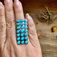 Adjustable Rectangle Ring with 21 Kingman Turquoise – Sterling Silver