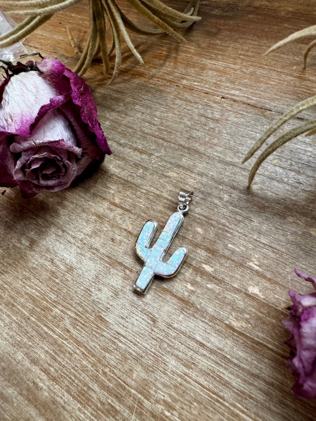 Cactus Pendant with White Opal – Sterling Silver – Fits 4mm Pearls
