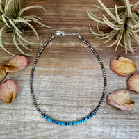 Lapis & Turquoise Heishi Choker – 14" Sterling Silver Beads