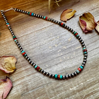 18-Inch Sterling Silver Pearl Necklace – Mixed Turquoise & Spiny Oyster (5mm)