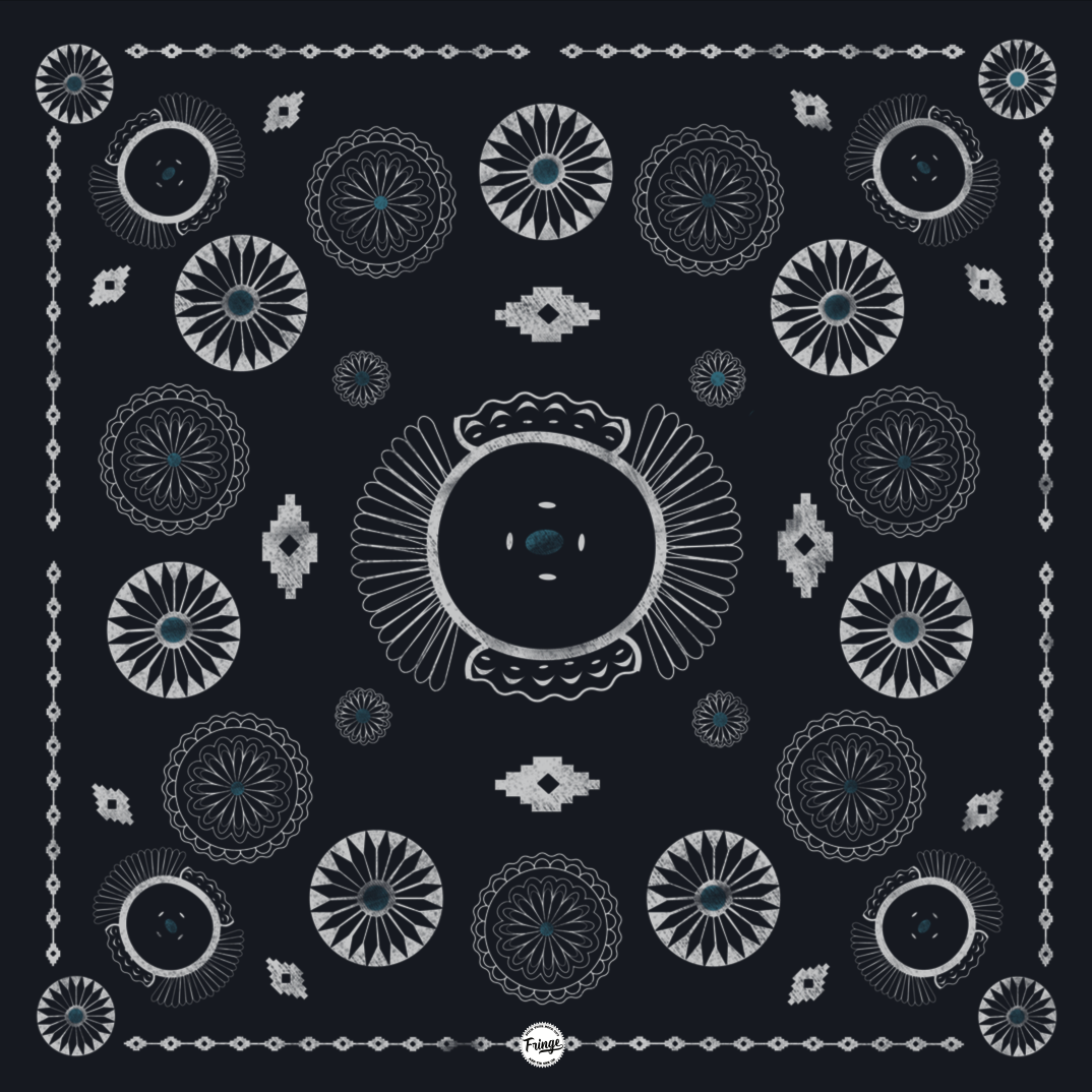 Navy and silver cotton bandana with concho designs
