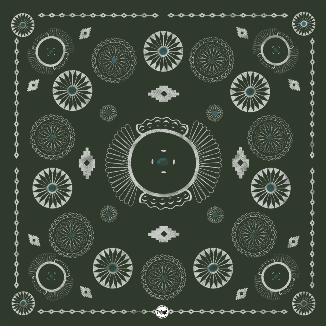 Olive and silver cotton bandana with concho designs