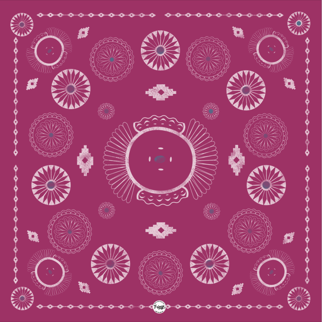 Pink and silver cotton bandana with concho designs