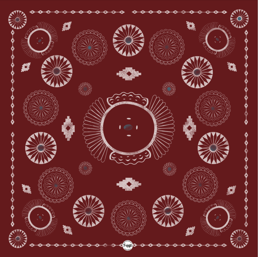 Red and silver cotton bandana with concho designs